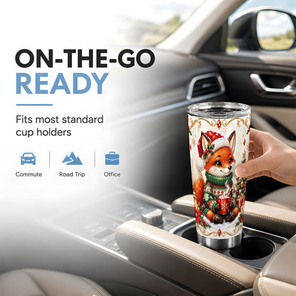 Christmas Fox Tumbler 20oz, Holiday Fox Tumbler, Stainless Steel Travel Cup