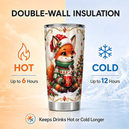 Christmas Fox Tumbler 20oz, Holiday Fox Tumbler, Stainless Steel Travel Cup
