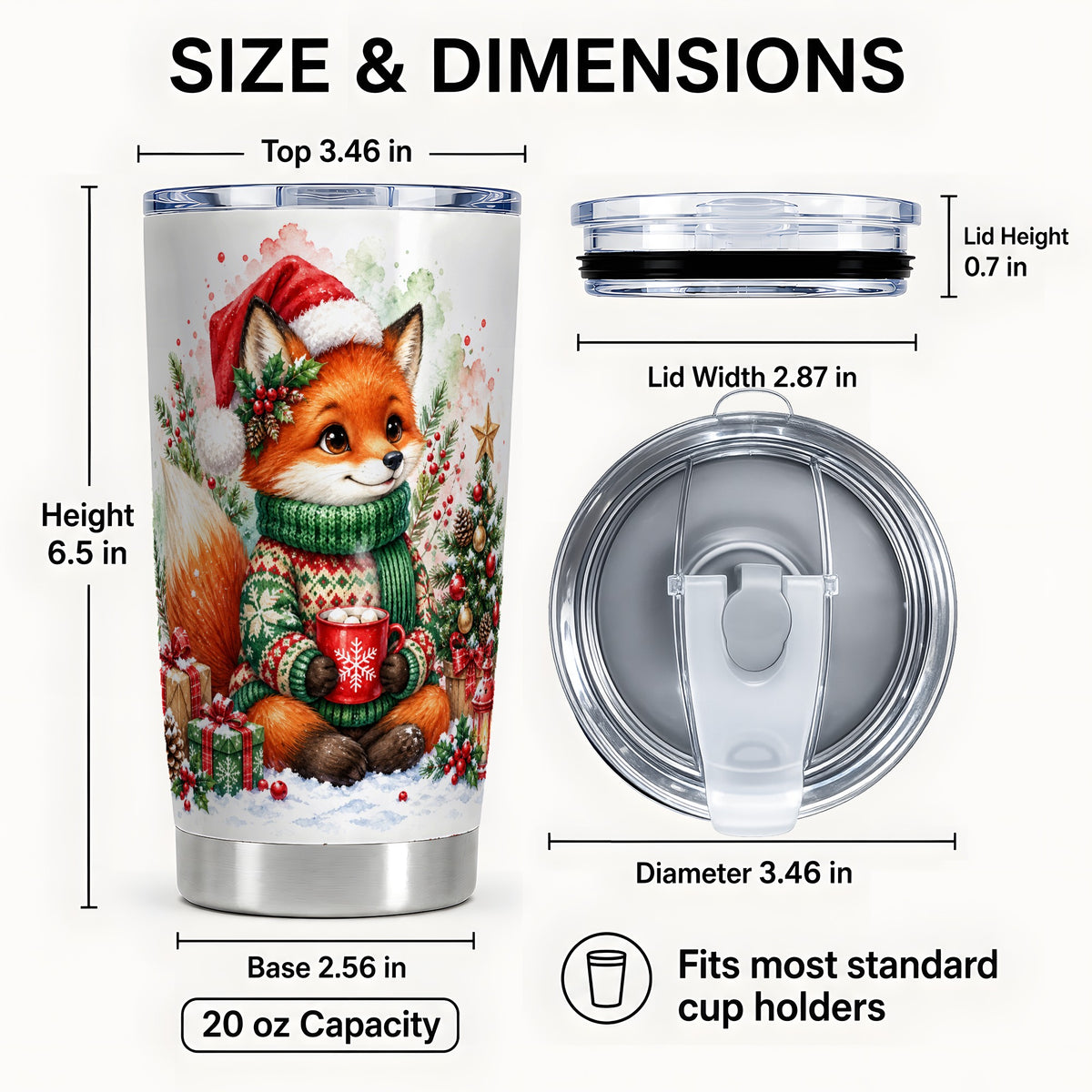 #pl[20oz|Steel] Watercolor Fox Tumbler 20oz, Christmas Tumbler, Stainless Steel Travel Cup