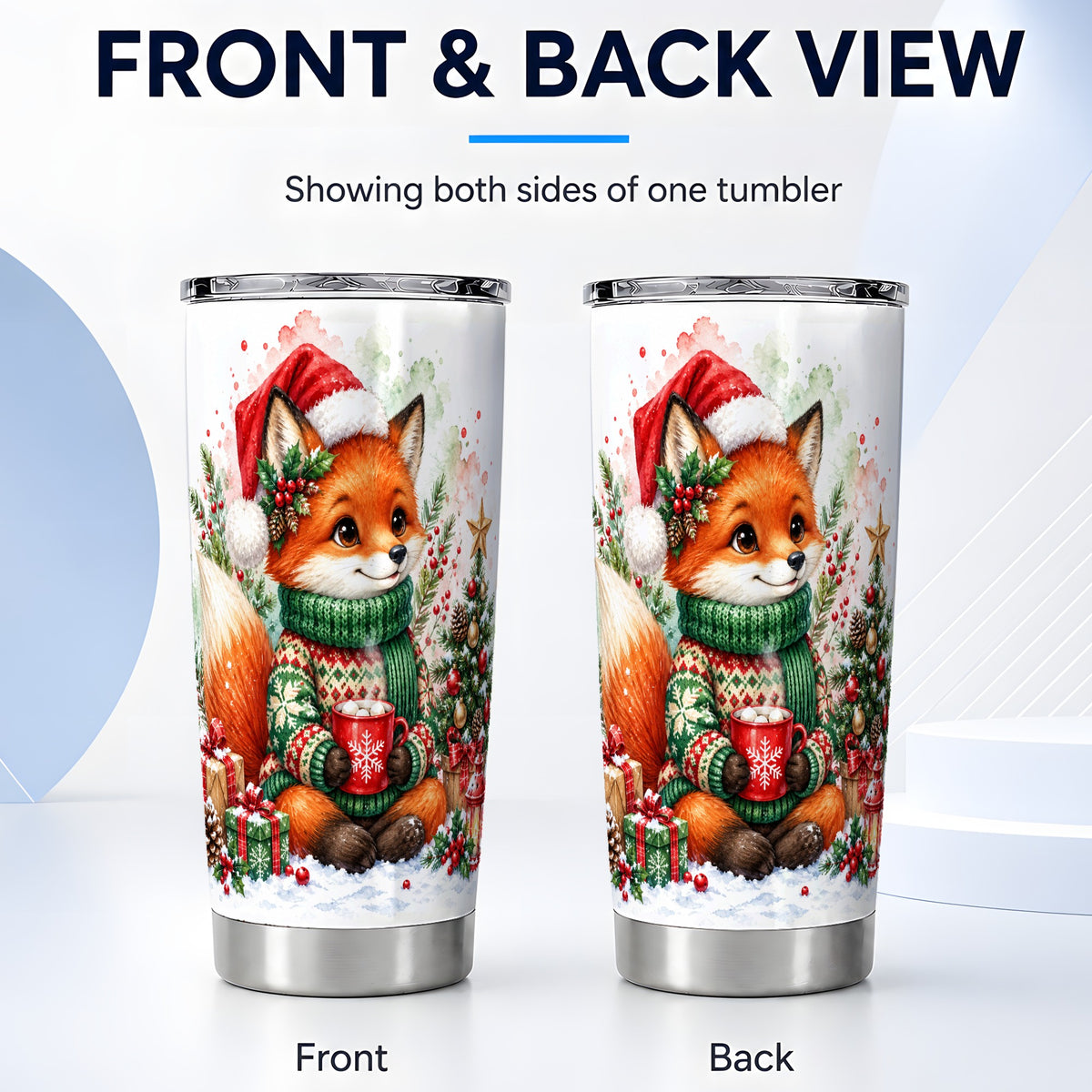 #pl[20oz|Steel] Watercolor Fox Tumbler 20oz, Christmas Tumbler, Stainless Steel Travel Cup