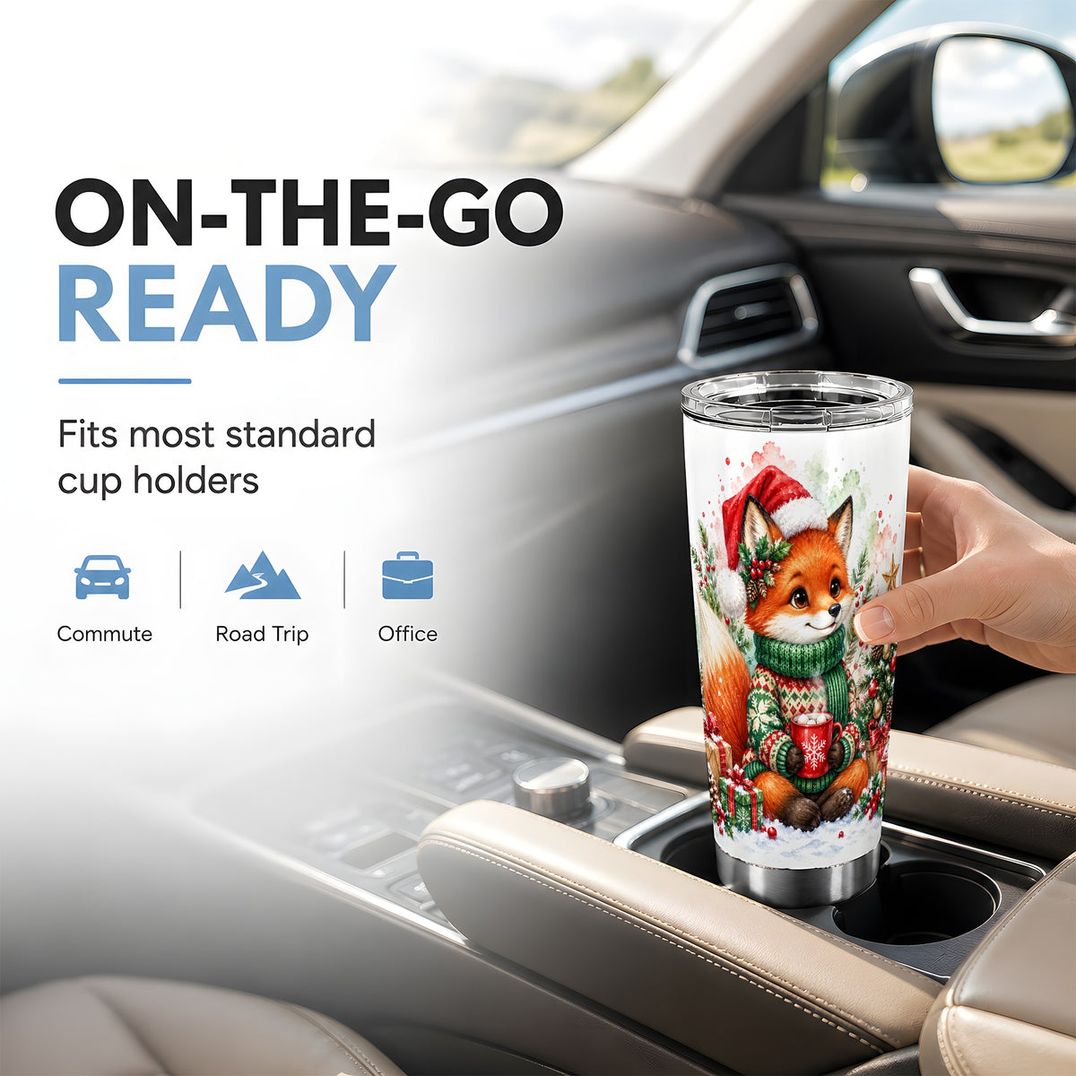 Watercolor Fox Tumbler 20oz, Christmas Tumbler, Stainless Steel Travel Cup