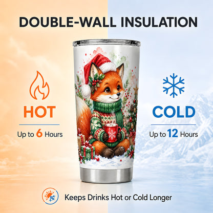Watercolor Fox Tumbler 20oz, Christmas Tumbler, Stainless Steel Travel Cup