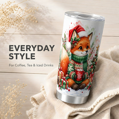 Watercolor Fox Tumbler 20oz, Christmas Tumbler, Stainless Steel Travel Cup