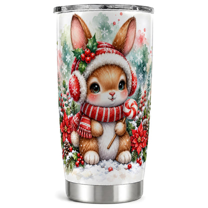 Christmas Bunny Tumbler 20oz, Rabbit Tumbler, Stainless Steel Travel Cup