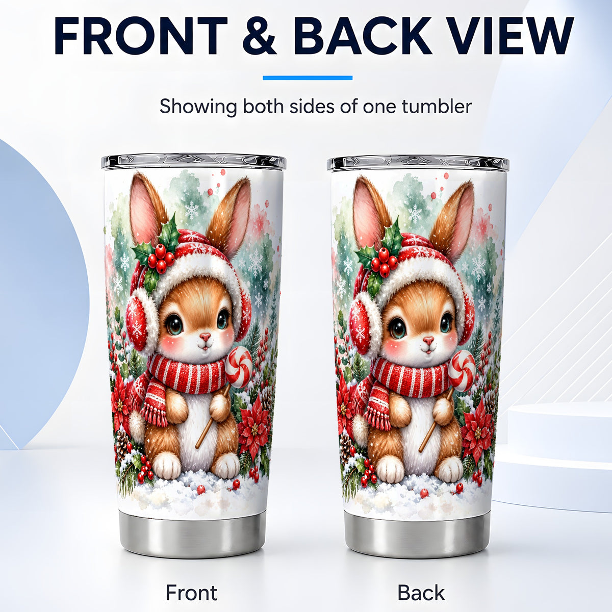 #pl[20oz|Steel] Christmas Bunny Tumbler 20oz, Rabbit Tumbler, Stainless Steel Travel Cup
