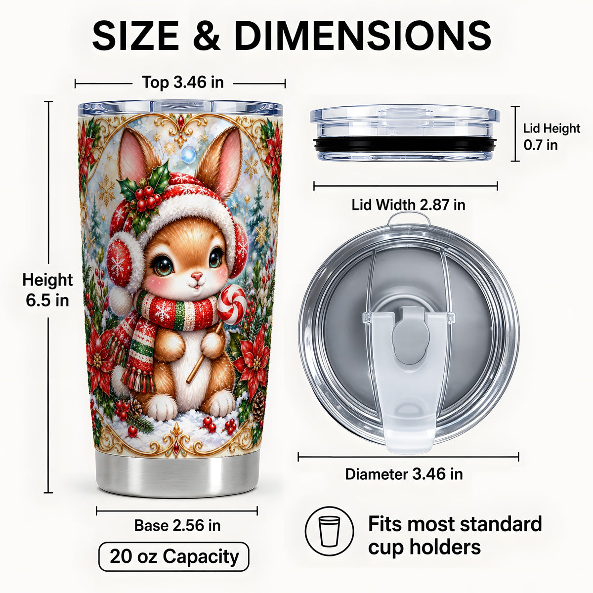 #pl[20oz|Steel] Christmas Bunny Tumbler 20oz, Rabbit Tumbler, Stainless Steel Travel Cup