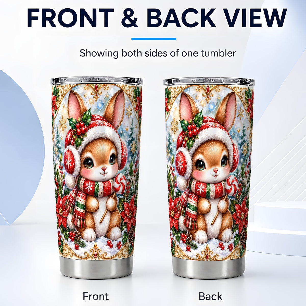 #pl[20oz|Steel] Christmas Bunny Tumbler 20oz, Rabbit Tumbler, Stainless Steel Travel Cup