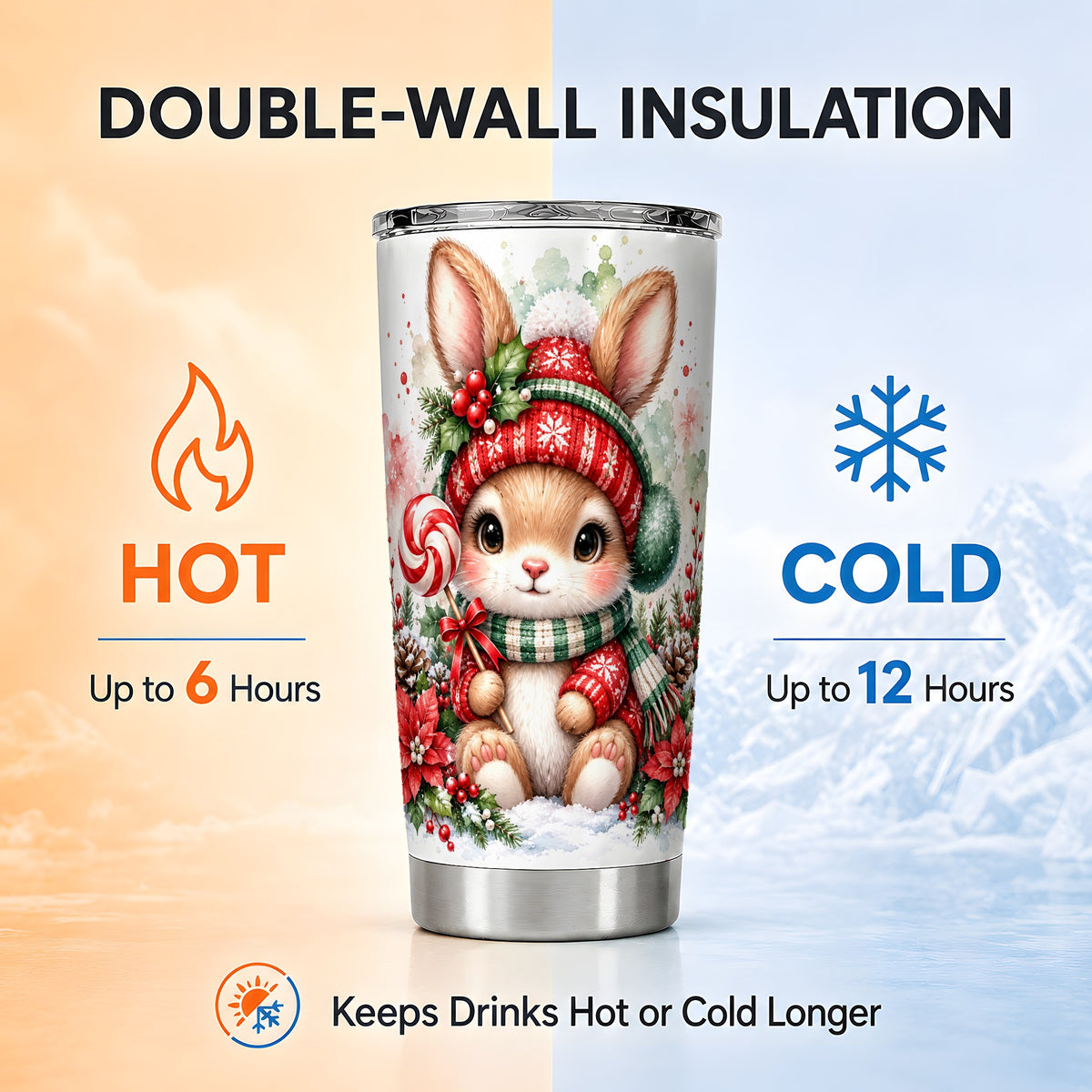 Watercolor Bunny Tumbler 20oz, Rabbit Tumbler, Stainless Steel Travel Cup