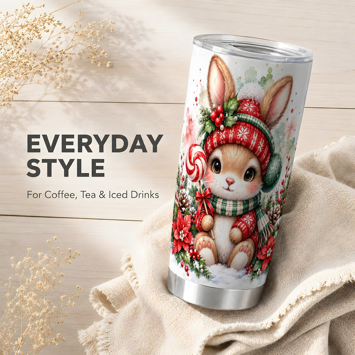 Watercolor Bunny Tumbler 20oz, Rabbit Tumbler, Stainless Steel Travel Cup