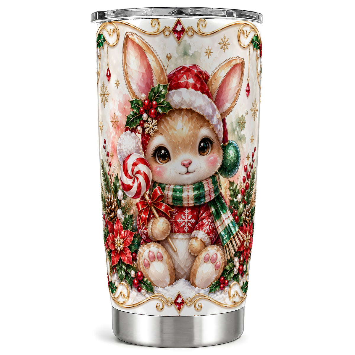 Crystal Bunny Tumbler 20oz, Rabbit Tumbler, Stainless Steel Travel Cup