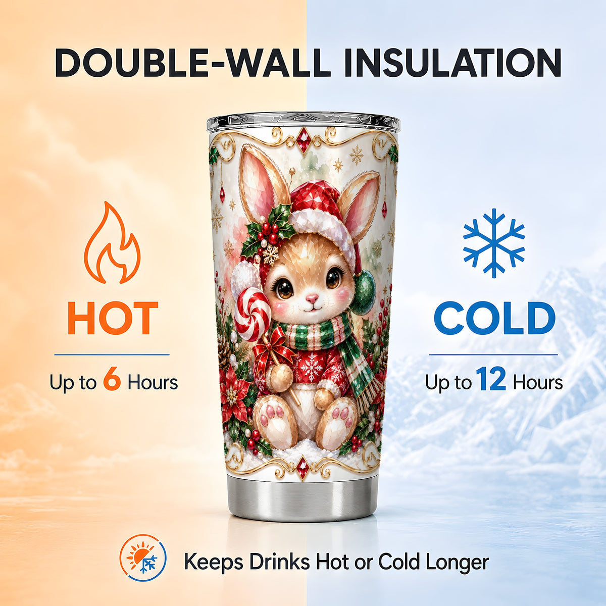 Crystal Bunny Tumbler 20oz, Rabbit Tumbler, Stainless Steel Travel Cup