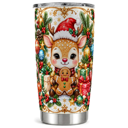 Reindeer Tumbler 20oz, Gingerbread Deer Tumbler, Stainless Steel Travel Cup