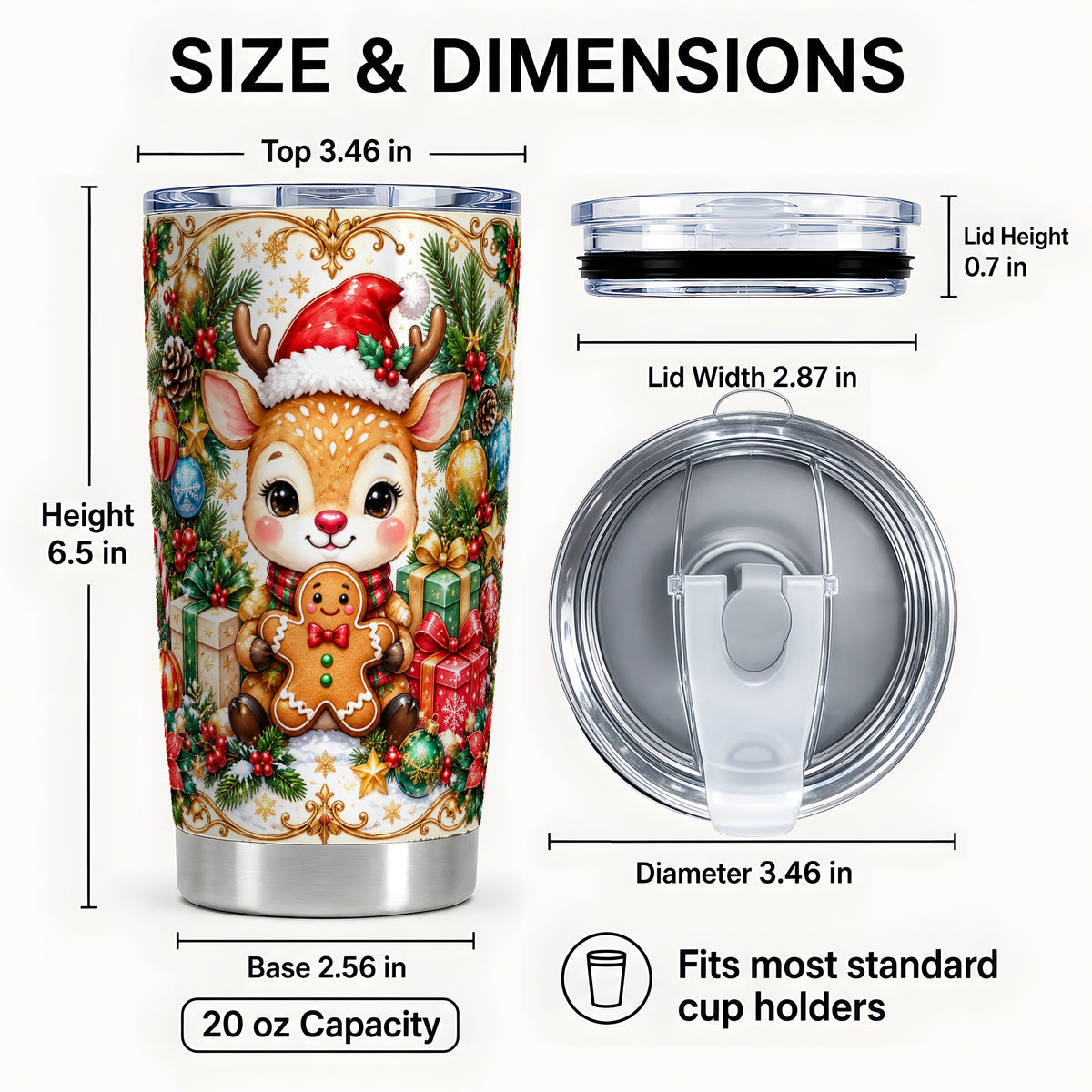 #pl[20oz|Steel] Reindeer Tumbler 20oz, Gingerbread Deer Tumbler, Stainless Steel Travel Cup