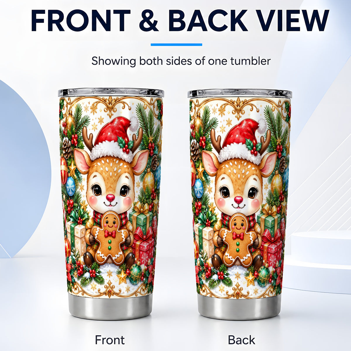 #pl[20oz|Steel] Reindeer Tumbler 20oz, Gingerbread Deer Tumbler, Stainless Steel Travel Cup