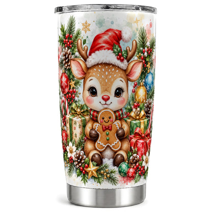 Reindeer Tumbler 20oz, Gingerbread Deer Tumbler, Stainless Steel Travel Cup