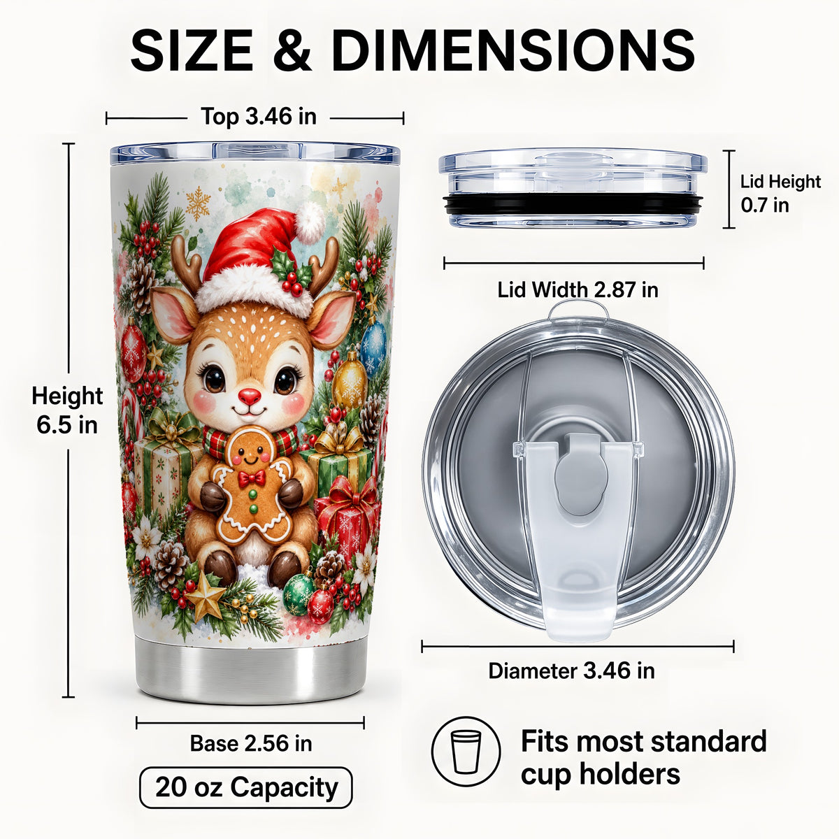 #pl[20oz|Steel] Reindeer Tumbler 20oz, Gingerbread Deer Tumbler, Stainless Steel Travel Cup