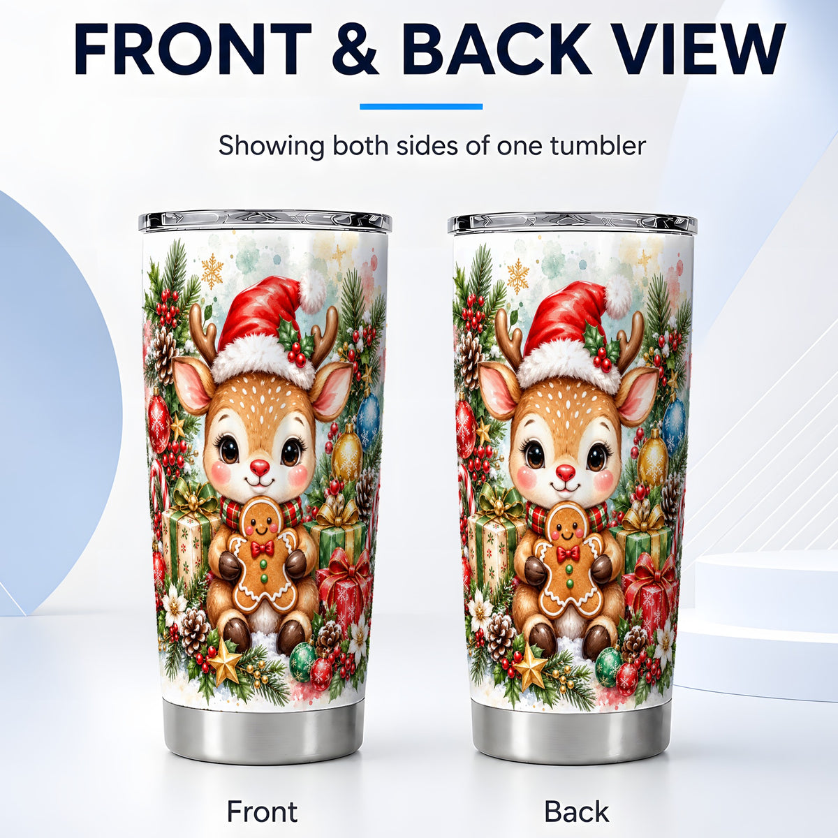#pl[20oz|Steel] Reindeer Tumbler 20oz, Gingerbread Deer Tumbler, Stainless Steel Travel Cup