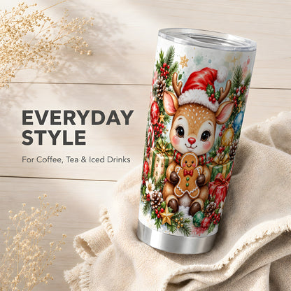 Reindeer Tumbler 20oz, Gingerbread Deer Tumbler, Stainless Steel Travel Cup