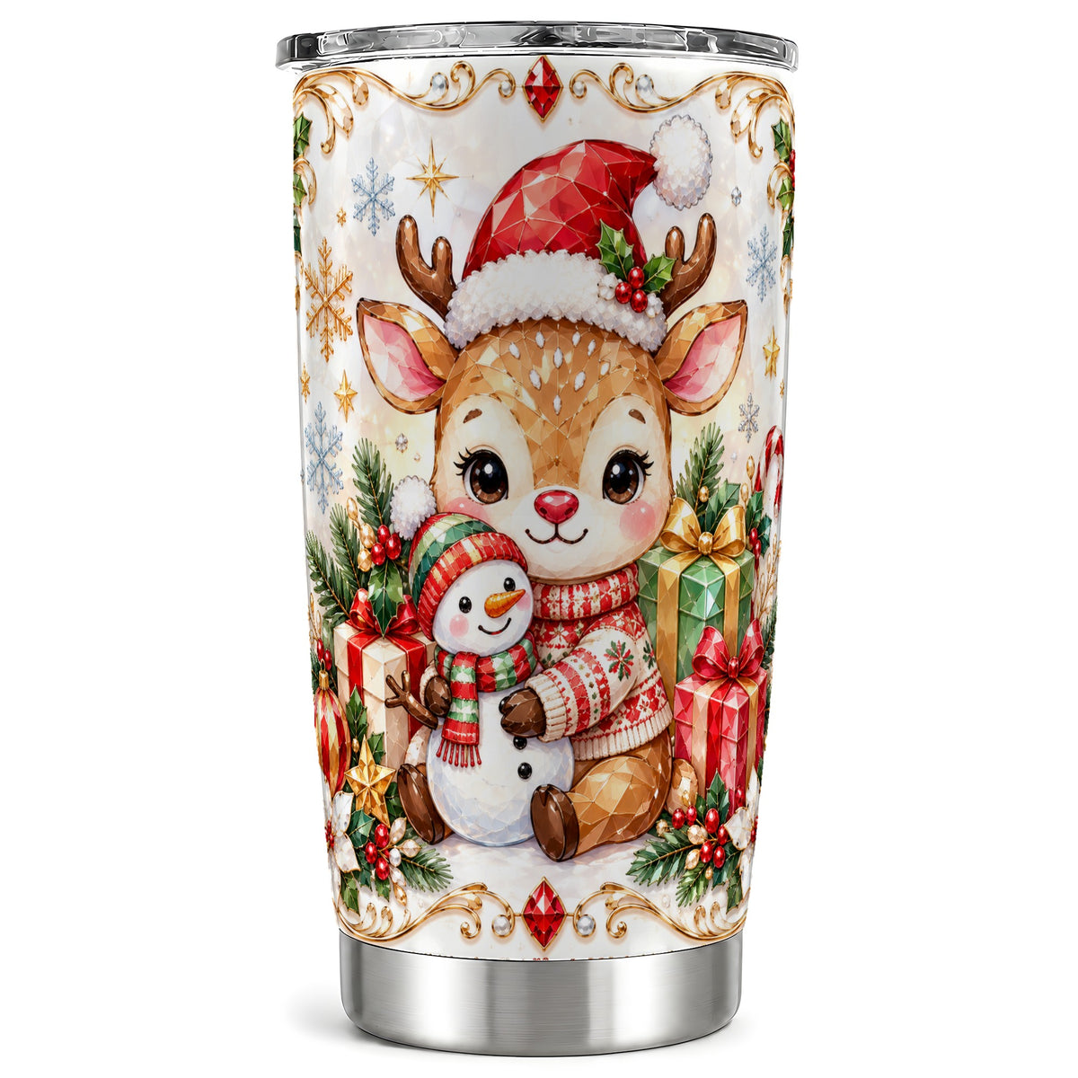 Reindeer Tumbler 20oz, Snowman Tumbler, Stainless Steel Travel Cup