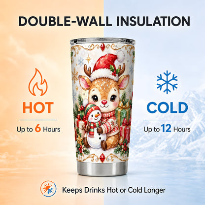 Reindeer Tumbler 20oz, Snowman Tumbler, Stainless Steel Travel Cup