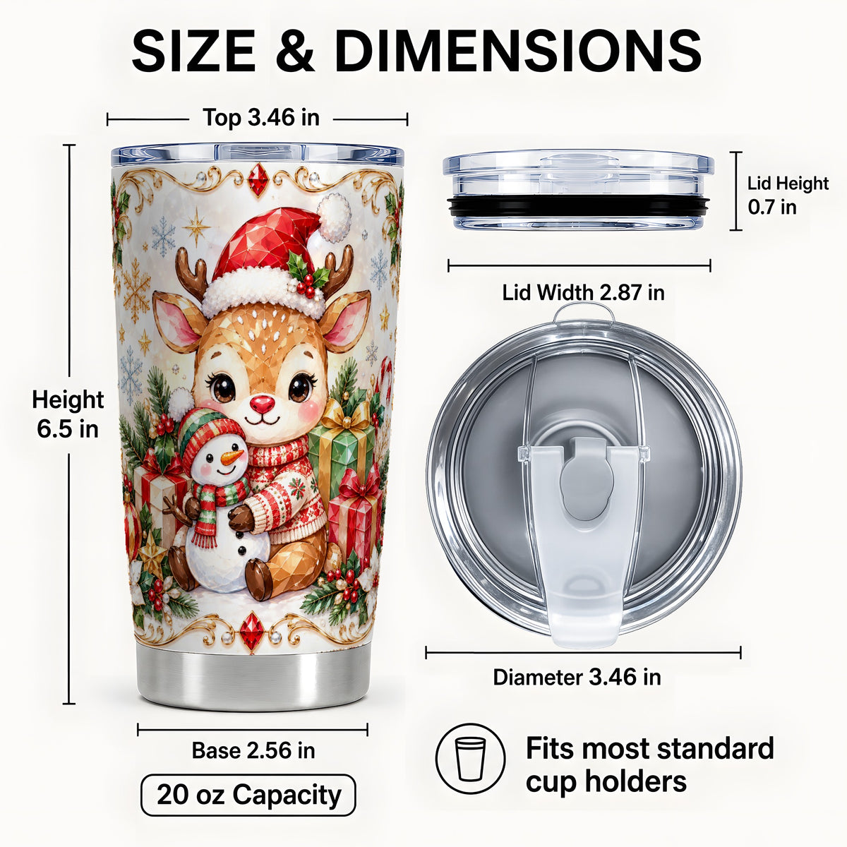 #pl[20oz|Steel] Reindeer Tumbler 20oz, Snowman Tumbler, Stainless Steel Travel Cup