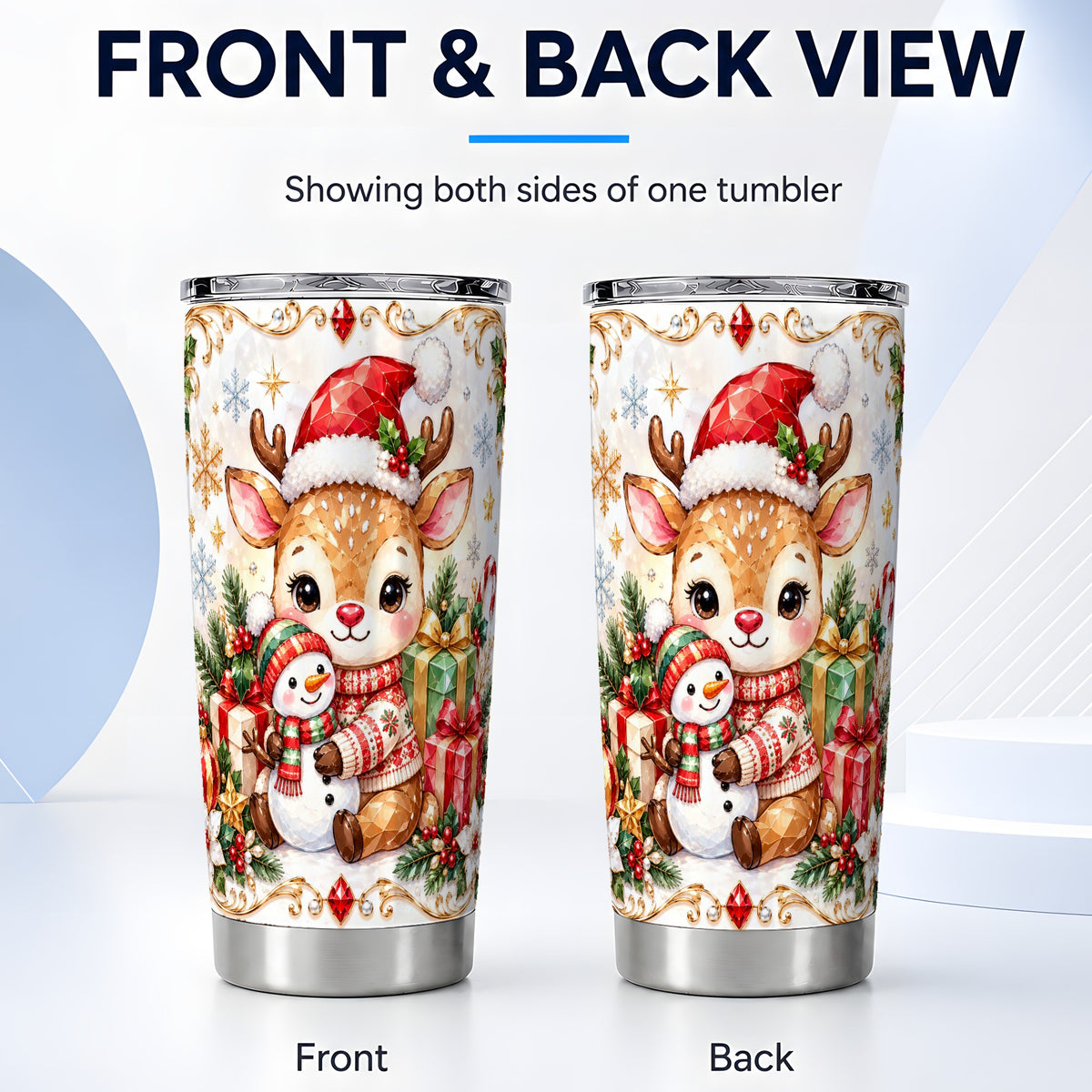 #pl[20oz|Steel] Reindeer Tumbler 20oz, Snowman Tumbler, Stainless Steel Travel Cup