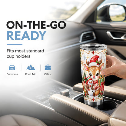 Reindeer Tumbler 20oz, Snowman Tumbler, Stainless Steel Travel Cup