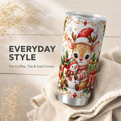 Reindeer Tumbler 20oz, Snowman Tumbler, Stainless Steel Travel Cup