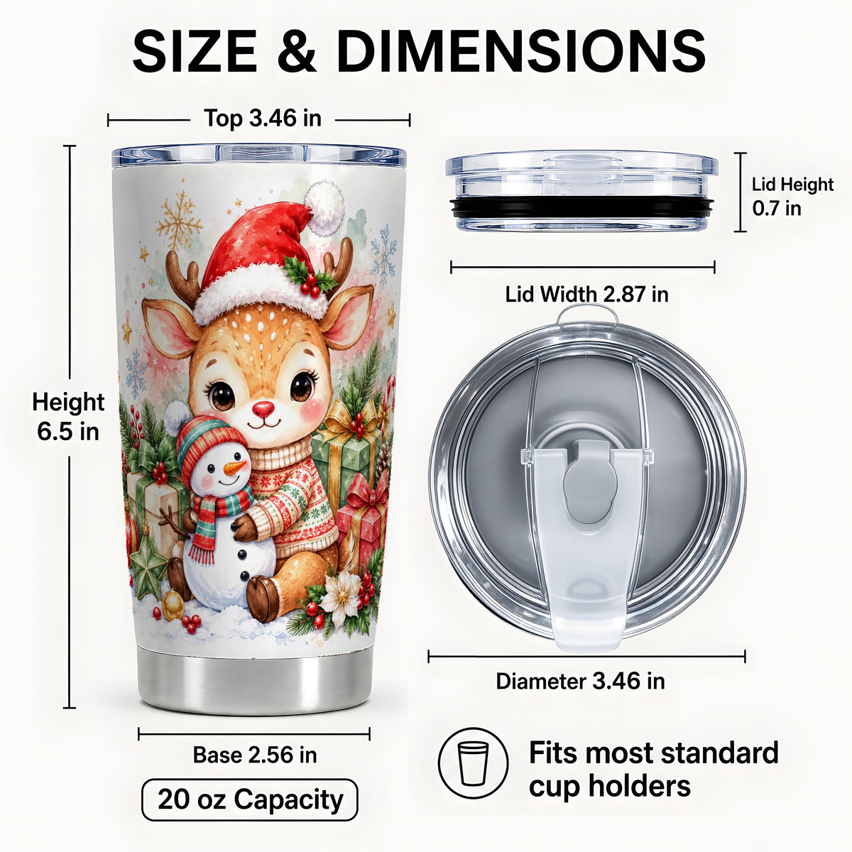 #pl[20oz|Steel] Watercolor Reindeer Tumbler 20oz, Snowman Tumbler, Stainless Travel Cup