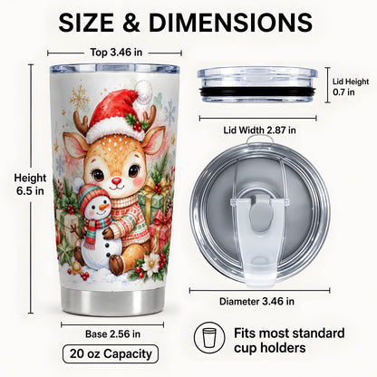 #pl[20oz|Steel] Watercolor Reindeer Tumbler 20oz, Snowman Tumbler, Stainless Travel Cup