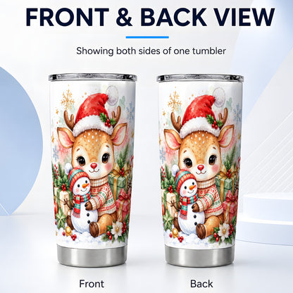 #pl[20oz|Steel] Watercolor Reindeer Tumbler 20oz, Snowman Tumbler, Stainless Travel Cup