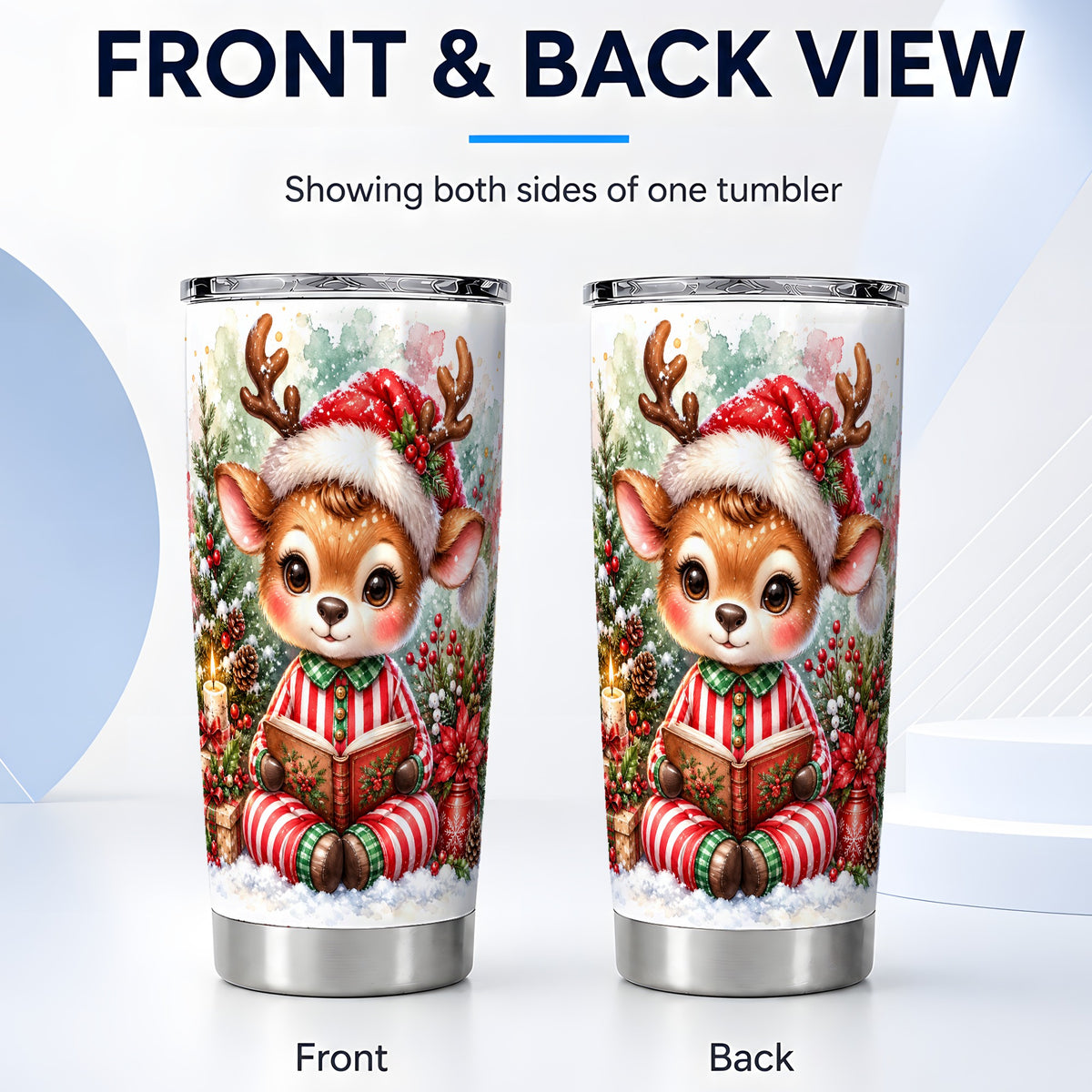 #pl[20oz|Steel] Reading Reindeer Tumbler 20oz, Holiday Tumbler, Stainless Steel Travel Cup