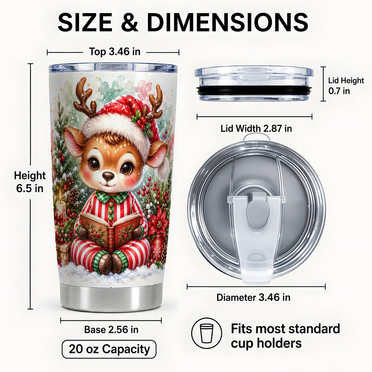 #pl[20oz|Steel] Reading Reindeer Tumbler 20oz, Holiday Tumbler, Stainless Steel Travel Cup