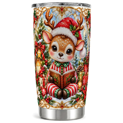 Ornate Reindeer Tumbler 20oz, Reading Tumbler, Stainless Steel Travel Cup
