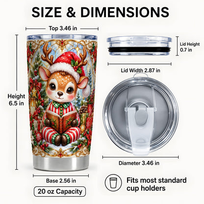 #pl[20oz|Steel] Ornate Reindeer Tumbler 20oz, Reading Tumbler, Stainless Steel Travel Cup