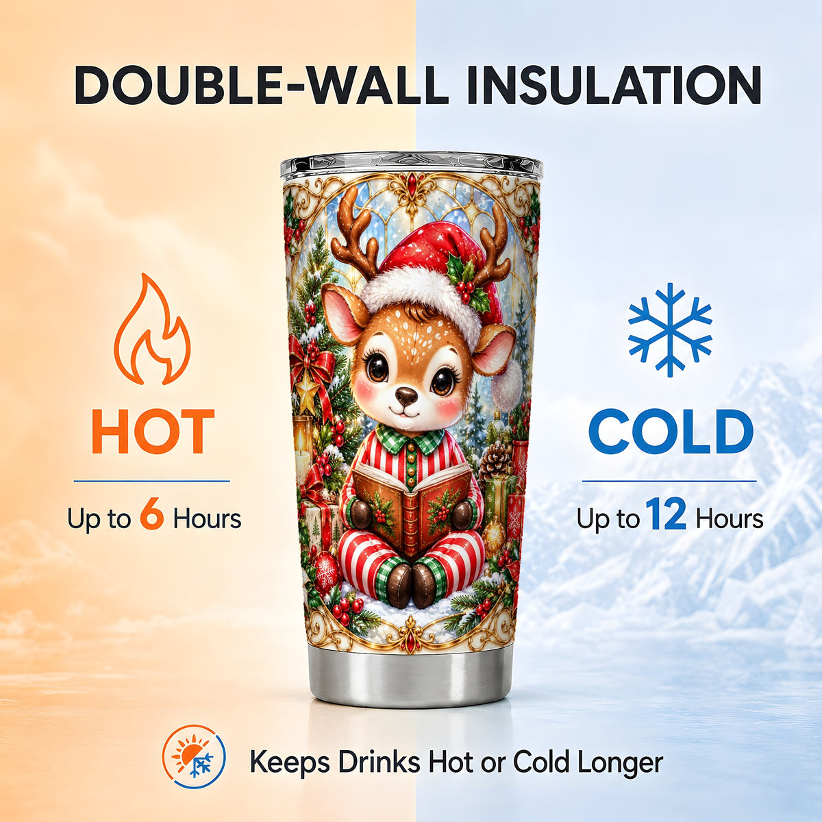 Ornate Reindeer Tumbler 20oz, Reading Tumbler, Stainless Steel Travel Cup