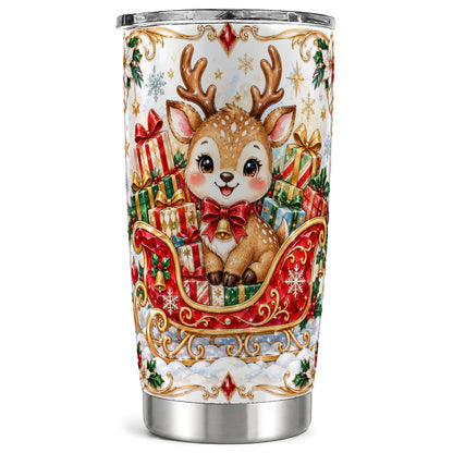 Sleigh Reindeer Tumbler 20oz, Holiday Tumbler, Stainless Steel Travel Cup