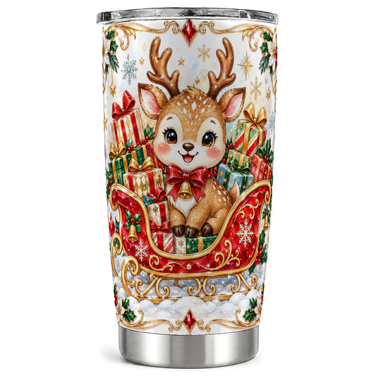 Sleigh Reindeer Tumbler 20oz, Holiday Tumbler, Stainless Steel Travel Cup