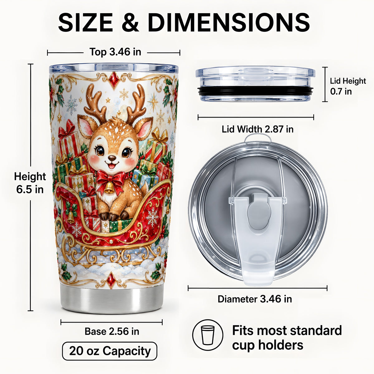 #pl[20oz|Steel] Sleigh Reindeer Tumbler 20oz, Holiday Tumbler, Stainless Steel Travel Cup