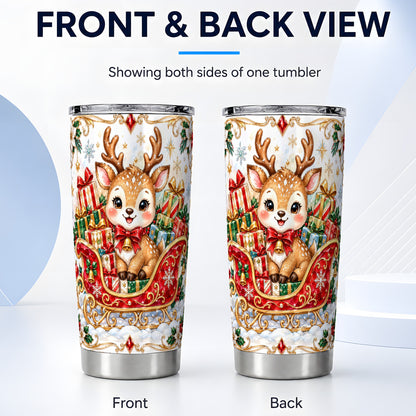 #pl[20oz|Steel] Sleigh Reindeer Tumbler 20oz, Holiday Tumbler, Stainless Steel Travel Cup