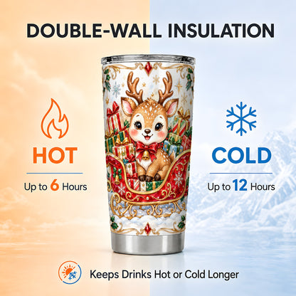 Sleigh Reindeer Tumbler 20oz, Holiday Tumbler, Stainless Steel Travel Cup
