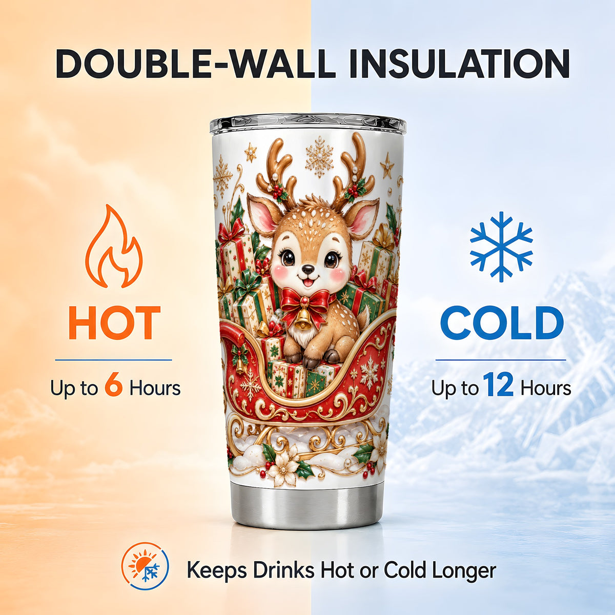 Christmas Reindeer Tumbler 20oz, Holiday Deer Stainless Steel Travel Cup