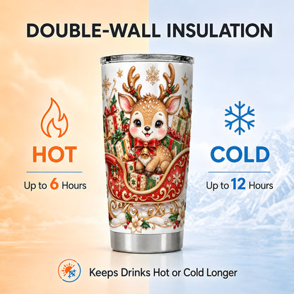Christmas Reindeer Tumbler 20oz, Holiday Deer Stainless Steel Travel Cup