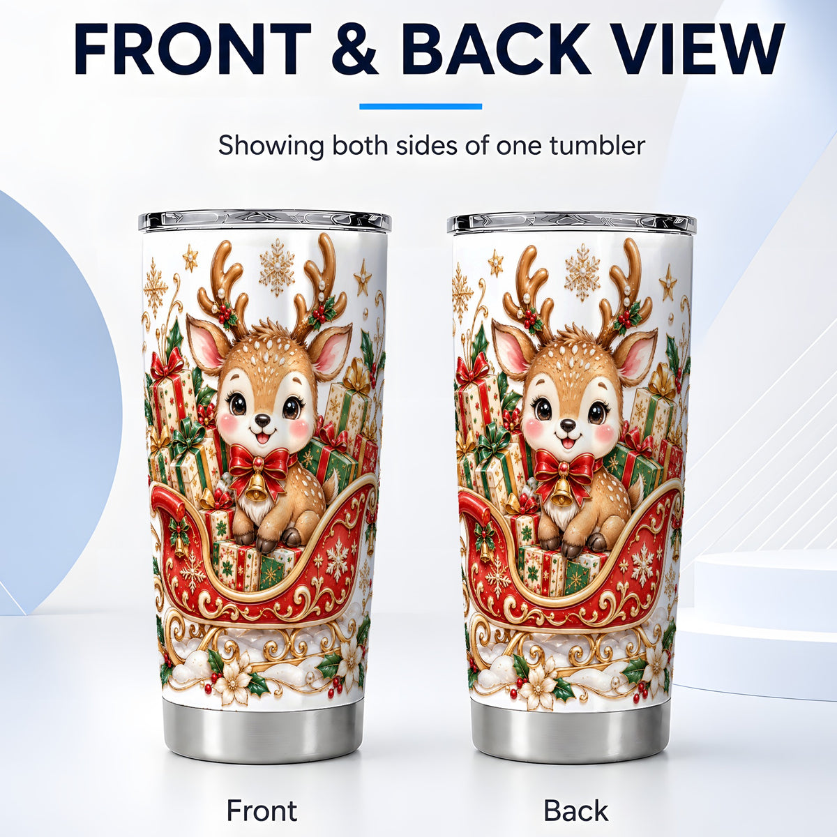 #pl[20oz|Steel] Christmas Reindeer Tumbler 20oz, Holiday Deer Stainless Steel Travel Cup