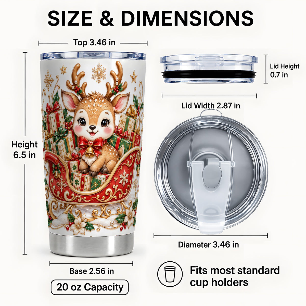 #pl[20oz|Steel] Christmas Reindeer Tumbler 20oz, Holiday Deer Stainless Steel Travel Cup