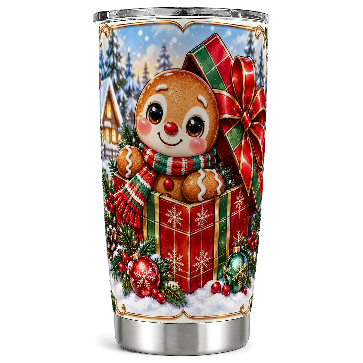 Christmas Gingerbread Tumbler 20oz, Cookie Stainless Steel Travel Cup