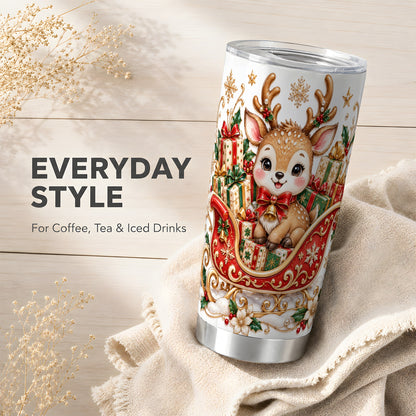 Christmas Reindeer Tumbler 20oz, Holiday Deer Stainless Steel Travel Cup