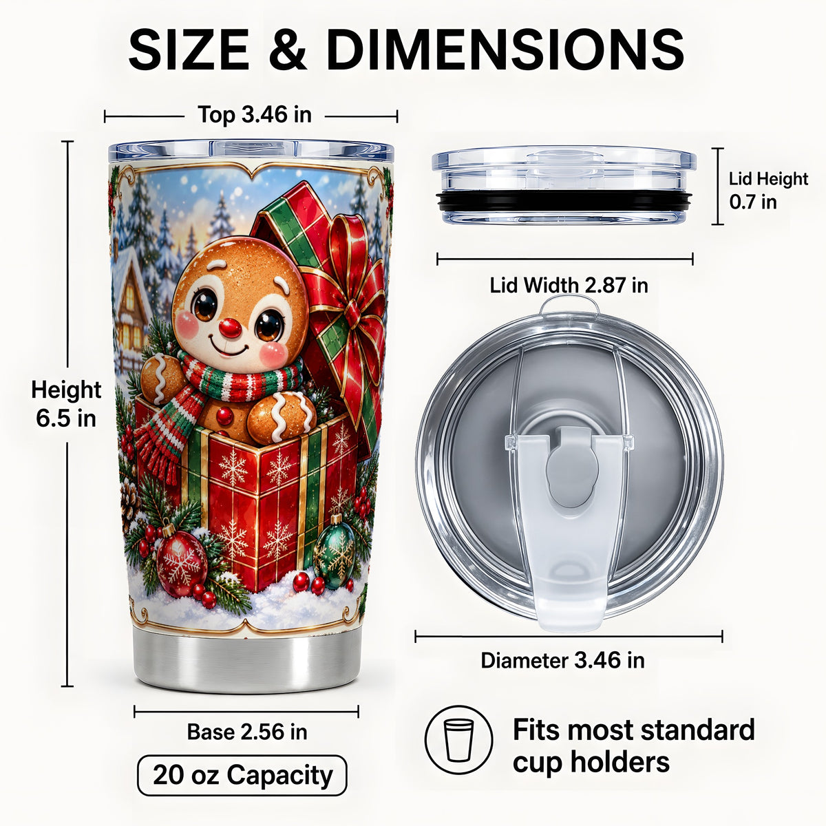 #pl[20oz|Steel] Christmas Gingerbread Tumbler 20oz, Cookie Stainless Steel Travel Cup