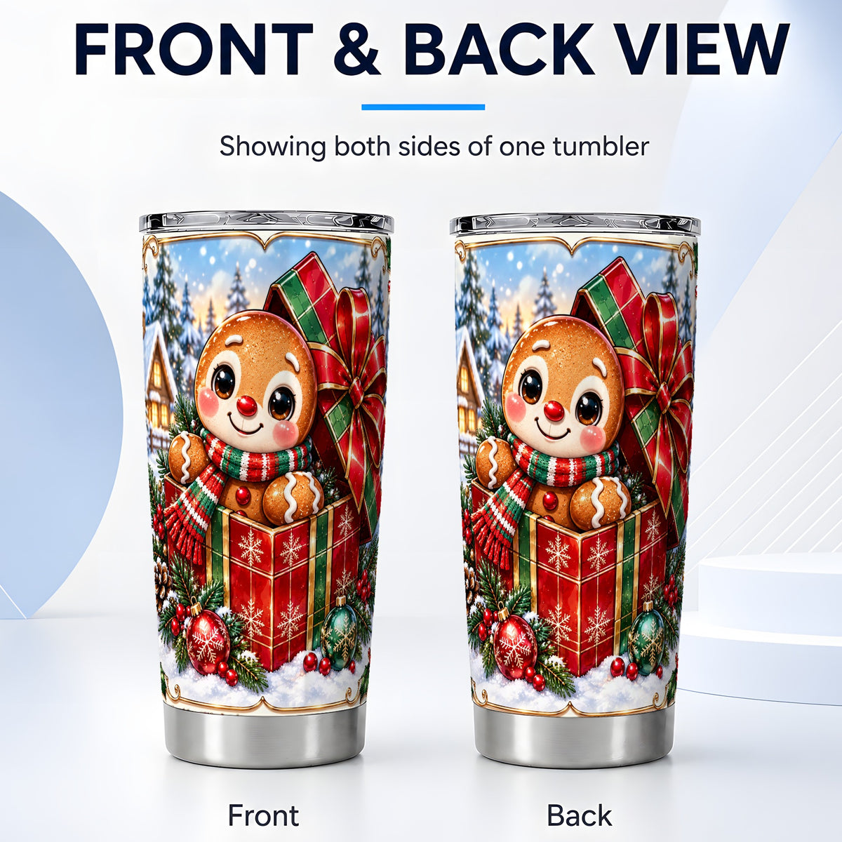 #pl[20oz|Steel] Christmas Gingerbread Tumbler 20oz, Cookie Stainless Steel Travel Cup