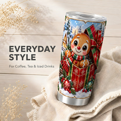 Christmas Gingerbread Tumbler 20oz, Cookie Stainless Steel Travel Cup